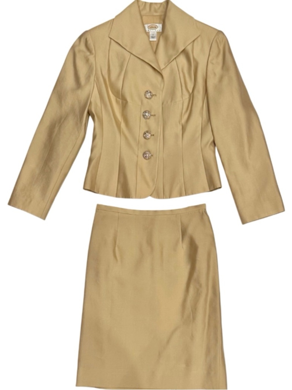 Vintage Talbots Petites Silk Blend Skirt Suit Gold Tan 2P Jacket Set